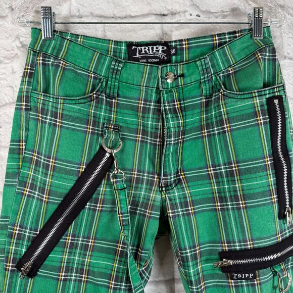 Tripp NYC Plaid Bondage Unisex Size 30 Pants Punk Green Tartan Daang Goodman - Picture 3 of 10